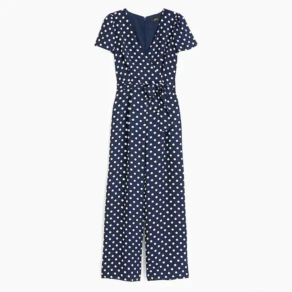 J.Crew Short-sleeve wrap jumpsuit in polka dot